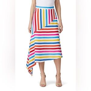 Color Me Courtney Elle Midi Skirt Multi Color Stripe Rainbow Asymmetric size 12‎